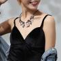Big Chunky Necklaces for Women Black Leather Chokers Necklace with Crystal Pendant Jewelry