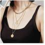 CLASSYZINT Gold Choker Layered Necklace for Women, Hammered Disc New Crescent Moon Drop Bar Circle Pendant 3 Layered Layering Necklaces for Teen Girls Gift, 14K Gold Plated