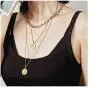 CLASSYZINT Gold Choker Layered Necklace for Women, Hammered Disc New Crescent Moon Drop Bar Circle Pendant 3 Layered Layering Necklaces for Teen Girls Gift, 14K Gold Plated