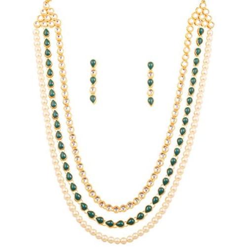 Touchstone Indian Bollywood Handcrafted Traditional Royal Mughal Kundan Polki Meenakari Enamel Colorful Wedding Designer Jewelry Long Necklace Set in Gold and Silver Tone for Women.