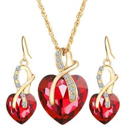 MIXIA Romantic Blue Sapphire Heart of The Ocean Jewelry for Women CZ Crystal Necklace Earrings Set Bridal Wedding Accessories