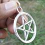 Big Silver Pentacle Pentagram Star Celtic Pagan Wicca Wiccan Jewelry Pewter Unisex Mens Pendant Necklace Wealth Money Fortune Lucky Charm Protection Amulet Safe Travel Talisman Witch Magic Medallion