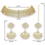 Aheli Bollywood Style Faux Kundan Beaded Choker Necklace Dangle Earrings Maang Tikka Indian Jewellery Set for Women