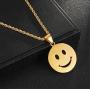 Unisex Hip Hop Golden Stainless Steel Iced out Smile Face Pendant Best Friend Happy Necklace with 24 Inch Chain