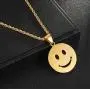 Unisex Hip Hop Golden Stainless Steel Iced out Smile Face Pendant Best Friend Happy Necklace with 24 Inch Chain Unisex Hip Hop Golden Stainless Steel Iced out Smile Face Pendant Best Friend Happy Necklace with 24 Inch Chain