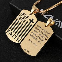 HZMAN American Flag Patriotic Cross Dog Tag Religious Faith Jewelry Pendant Necklace