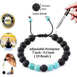 Elegana Adjustable Chakra Bead Bracelets - 8mm Natural Lava Rock Stones Beads Bracelets, Men Stress Relief Yoga Beads Bracelets 7 Chakras Bracelet for Women