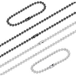 ORAZIO 2PCS Stainless Steel Military Dog Tag Ball Chain Necklace for Men Women 2.4mm Bead Chain Set with Connector Silver Tone Black 20-30 Inches