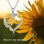 Nature Diamond Sunflower Heart Necklace for Women Sterling Silver, You are My Sunshine Anniversary Jewelry for Wife/ Girlfriend, Love Gifts for Her (0.11ct) 16''-18''