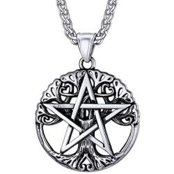 U7 Pentagram Necklace Stainless Steel Chain Ancient Talisman Amulet Symbol Jewelry Magic Power Pentacle Pendant for Men Women, Custom Engravable