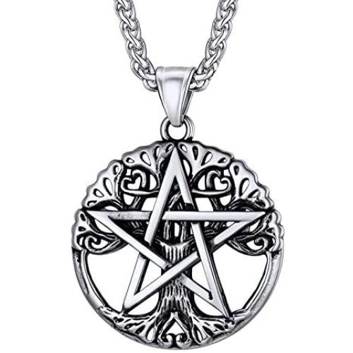 U7 Pentagram Necklace Stainless Steel Chain Ancient Talisman Amulet Symbol Jewelry Magic Power Pentacle Pendant for Men Women, Custom Engravable