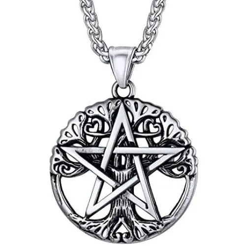 U7 Pentagram Necklace Stainless Steel Chain Ancient Talisman Amulet Symbol Jewelry Magic Power Pentacle Pendant for Men Women, Custom Engravable
