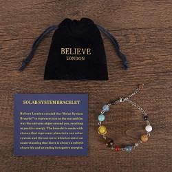 Believe London Solar System Bracelet with Jewelry Bag & Meaning Card | Adjustable Bracelet to Fit Any Wrist | 9 Planets Galaxy Universe Guardian