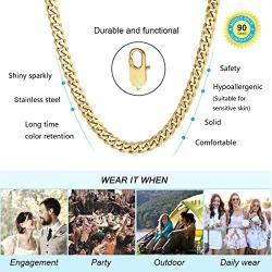 PY BLING 14K/18K Gold Plated Solid Curb Miami Cuban Link Chain Stainless Steel 4mm-8mm Diamond Cut Necklace or Bracelet for Men and Women 7-30 Inches