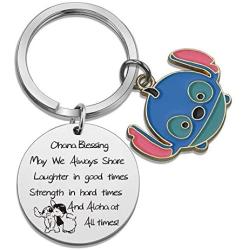 Ribukat Ohana Keychain Blessing Mom Gifts Hibiscus Dumbo Charm Keychain Hawaiian Ohana Jewelry Gift for Family