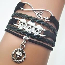 Sugar Skull Bracelet - Womens Mens Skull Charm Bracelet For Women,Men,Girls,Boys