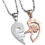 UM Jewelry His and Hers Stainless Steel Crystal Lock Key Puzzle Heart Pendant Couple Necklaces
