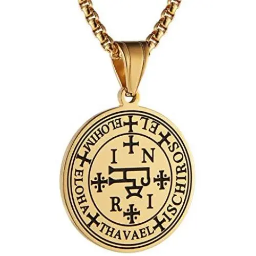 HZMAN Stainless Steel Sigil of Archangel Thavael Talisman Pendant Necklace 22+2 Inch Chain HZMAN Stainless Steel Sigil of Archangel Thavael Talisman Pendant Necklace 22+2 Inch Chain