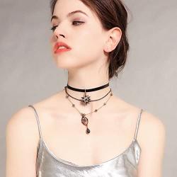 QEPOL Multilayer Fashion Vintage Hademade Women Multilayer Necklace Star Teardrop Chain & Leather Choker Necklace Layer for Women Jewelry