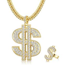 YADOCA 18K Gold Plated Chain Necklace Ring for Men with Dollar Sign Pendant Necklace Hip Hop Dollar Gold Necklace Ring