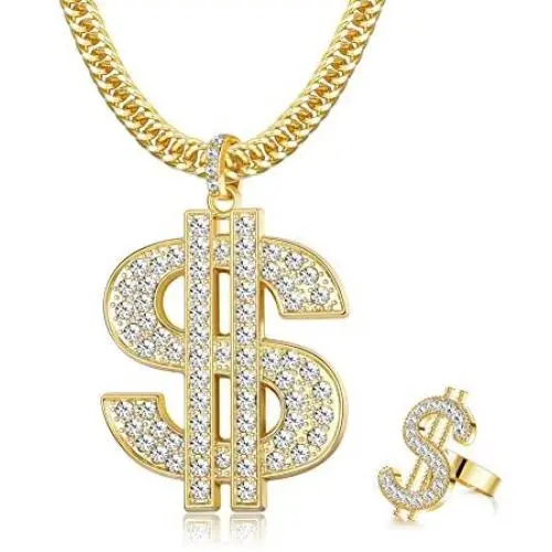 YADOCA 18K Gold Plated Chain Necklace Ring for Men with Dollar Sign Pendant Necklace Hip Hop Dollar Gold Necklace Ring YADOCA 18K Gold Plated Chain Necklace Ring for Men with Dollar Sign Pendant Necklace Hip Hop Dollar Gold Necklace Ring