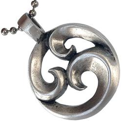 Tribal Surfer Maori Hawaiian Polynesian Jewelry Triple Koru Protection Amulet peace-tranquillity-personal growth-positive change-awakening Pewter Mens Pendant Necklace Charm for men Silver Ball Chain