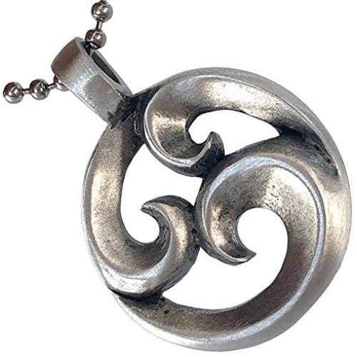 Tribal Surfer Maori Hawaiian Polynesian Jewelry Triple Koru Protection Amulet peace-tranquillity-personal growth-positive change-awakening Pewter Mens Pendant Necklace Charm for men Silver Ball Chain