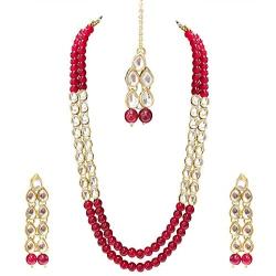 Aheli Bollywood Party Wear Long Beaded Necklace Set with Maang Tikka Indian Ethnic Jewellery for Women