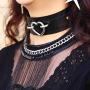 MJartoria Gothic Jewelry-PU Leather Choker Goth Necklace for Women-O-Ring Heart Punk Rock Adjustable Black Collar Choker Cosplayer