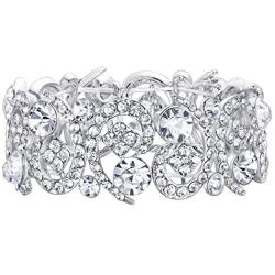 EVER FAITH Womens Clear Crystal Stunning Hollow Floral Wedding Bride, Bridesmaid Stretch Bracelet