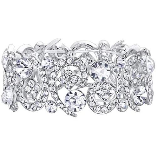 EVER FAITH Womens Clear Crystal Stunning Hollow Floral Wedding Bride, Bridesmaid Stretch Bracelet