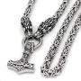 GuoShuang Men Stainless Steel Nordic Viking Wolf Head with Thor Hammer Pendant Necklace with King Chain