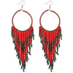 Women Fashion Long Tassel Ethnic Hippie Native Earthy Boho Bohemian Style Handmade Seed Beads Statement Drop and Dangle Earrings