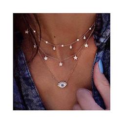 Edary Layered Necklaces Gold Choker with Evil Eye Rhinestone and Star Jewelry for Women and Girls