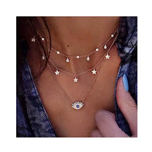 Edary Layered Necklaces Gold Choker with Evil Eye Rhinestone and Star Jewelry for Women and Girls Edary Layered Necklaces Gold Choker with Evil Eye Rhinestone and Star Jewelry for Women and Girls