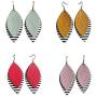 Faux Leather Layer Stripe Drop Dangle Earrings Sets Lightweight Teardrop Leopard Print Earrings Geometric Handmade for Women Girl Jewelry Gifts