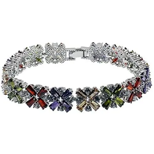 Fashion Tennis Bracelet Inlaid Garnet Emerald Amethyst Morganite Peridot Topaz Silver Bracelets 7 inch