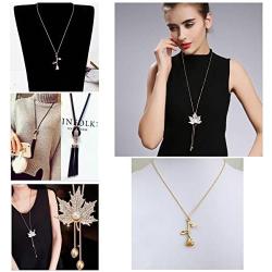 Tanhu 5 Pack Rose Gold Maple Leaf Black Fringe Silver Vintage 3D Rose Flower Pendant Necklace Lovers Birthday Friendship Jewelry Gift