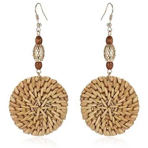 Rattan Earrings Handmade Straw Statement Bohemian Lightweight Drop Dangle Geometric Woven Wicker Earring For Women Girls Rattan Earrings Handmade Straw Statement Bohemian Lightweight Drop Dangle Geometric Woven Wicker Earring For Women Girls