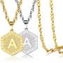 AZAZCCM 2Pcs Initial Necklace For Men And Women- Letter Necklace Gold And Silver- Stainless Steel 316L Cuban Chain With Coin Shape Initial Pendant, Classic Charm Letter Chain Costume Jewelry