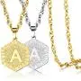 AZAZCCM 2Pcs Initial Necklace For Men And Women- Letter Necklace Gold And Silver- Stainless Steel 316L Cuban Chain With Coin Shape Initial Pendant, Classic Charm Letter Chain Costume Jewelry