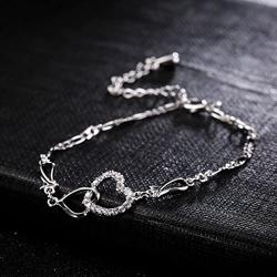 SOFTONES 925 Sterling Silver Charm Bracelets for Women Cute Zircon Heart Bracelets for Girls Infinity Bracelet Jewelry Gifts,Adjustable Size