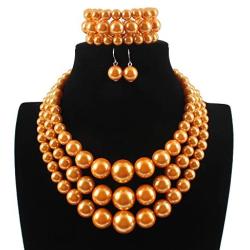 KOSMOS-LI Large Pearl Jewelry Set Pearl Statement 18'' Necklace Bracelet and Earrings