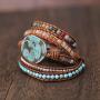 Yingan Handmade Natural Ocean Jasper Stone Genuine Leather 5X Wrap Bracelet