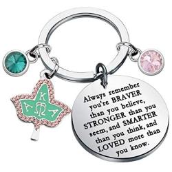 WSNANG Sorority Gift Pink and Green Charm Leaf Pendant Inspirational Paraphernalia Graduation Gifts You are Braver Stronger Smarter Than You Think Keychain