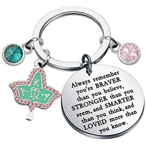 WSNANG Sorority Gift Pink and Green Charm Leaf Pendant Inspirational Paraphernalia Graduation Gifts You are Braver Stronger Smarter Than You Think Keychain