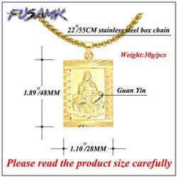 Fusamk Fashion Plated 18K Gold Buddha Dog Tag Pendant Guan Yin Necklace,22'' Box Chain