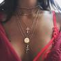 Fstrend Holy Layered Cross Necklace Gold Choker Coin Chain Rose Flower Pendant Multilayered Long Necklaces Jewelry for Women and Girls (Gold)