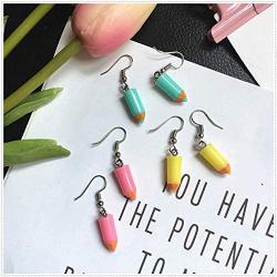 3 Pairs Colorful Pencil Dangle Earrings for Women Girls Kids - Funny Cute Pen Pendant Earring Artist Jewelry