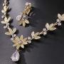 Brinote Bride Crystal Wedding Pendant Necklace Earrings Set Leaf Bridal Rhinestone Choker Necklaces Wedding Jewelry Sets for Women and Girls (Gold)